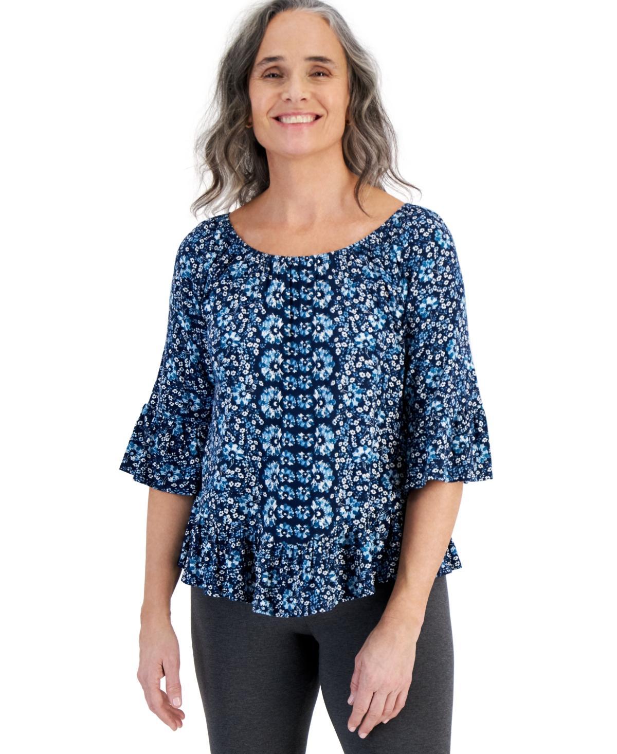 Style & Co Womens Printed On-Off Ruffle Sleeve Top, Created for Macys product image