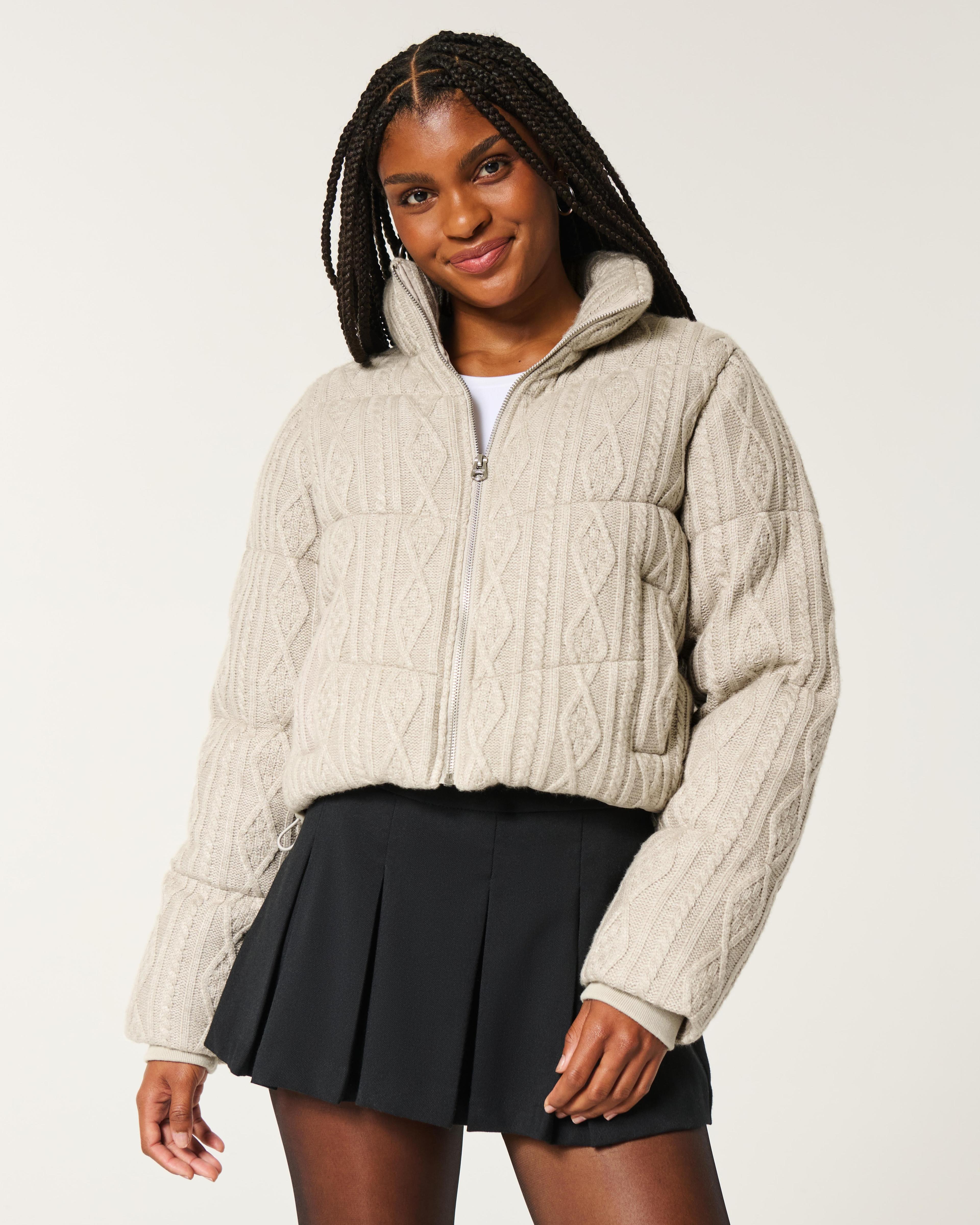 Sweater-Knit Mini Puffer Jacket Product Image