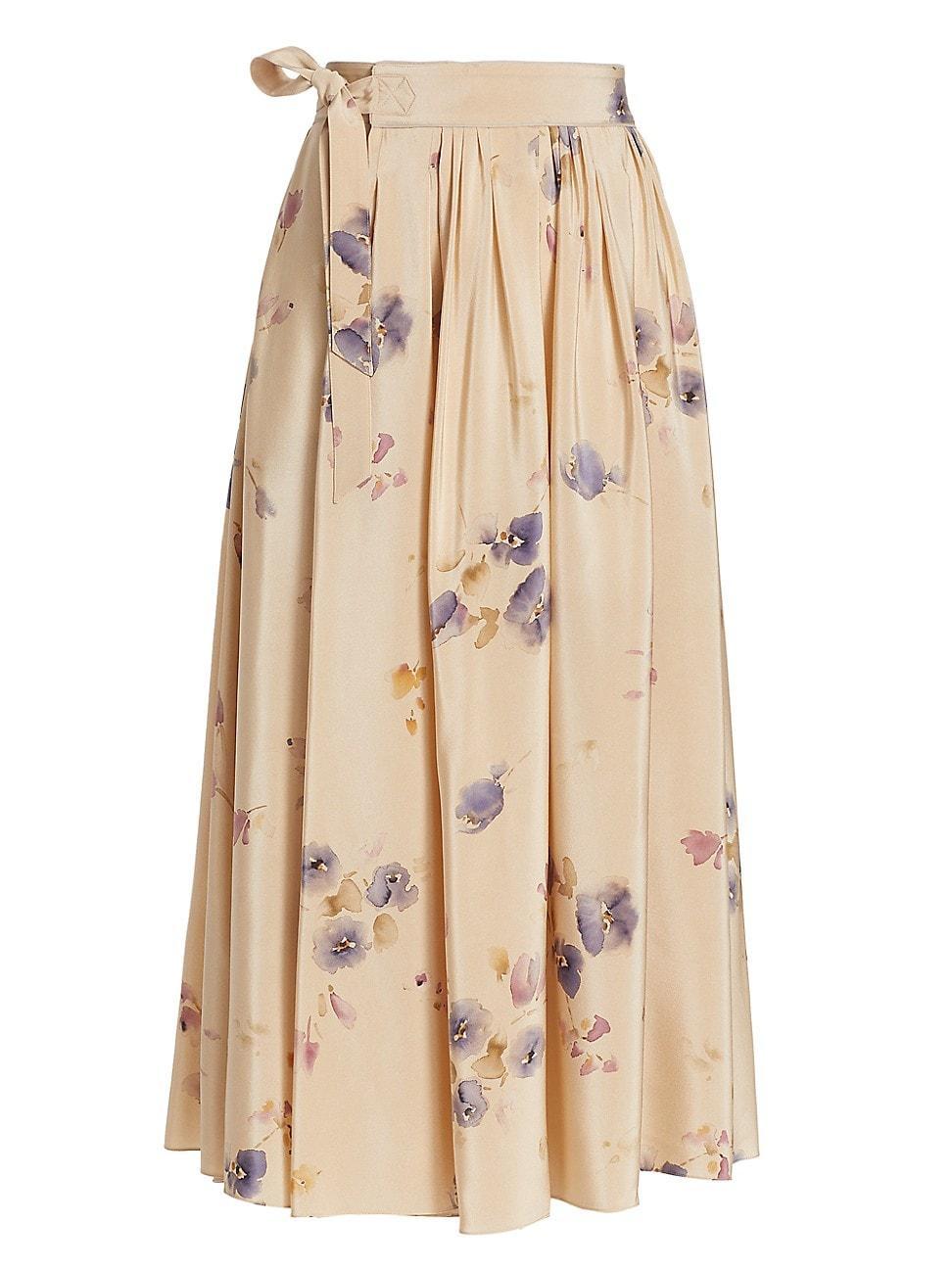 Loro Piana Bluebells Silk Crpe de Chine Midi Skirt Product Image