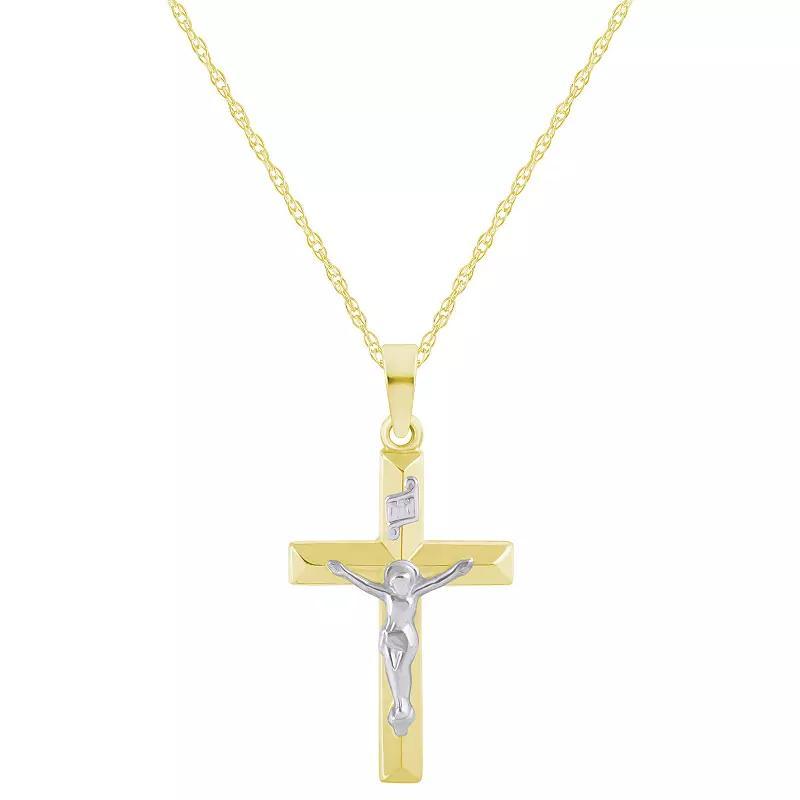 Two Tone 14k Gold Crucifix Cross Pendant Necklace, Womens 14k 2 Tone Product Image