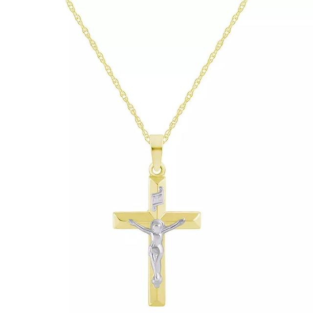 Two Tone 14k Gold Crucifix Cross Pendant Necklace, Womens 14k 2 Tone Product Image