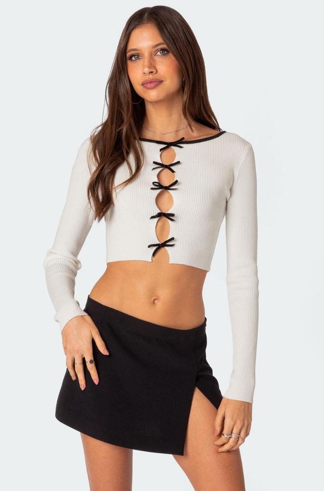 Billy Bow Cut Out Ribbed Crop Top Product Image