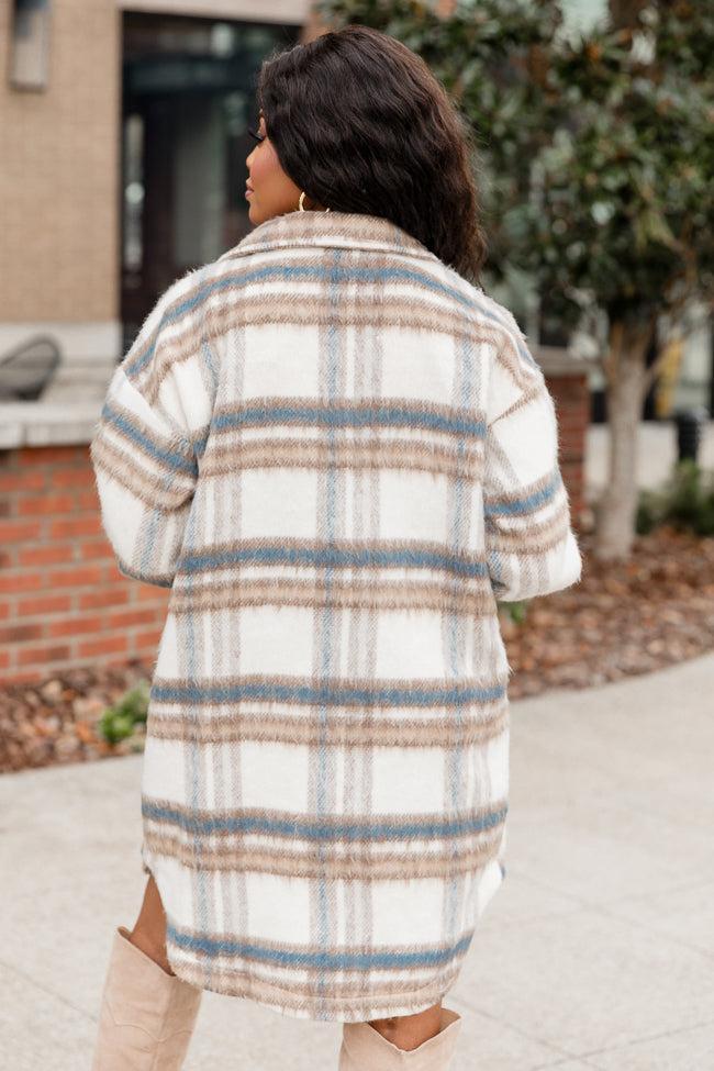 Heard About Us Blue and Tan Plaid Long Shacket Product Image