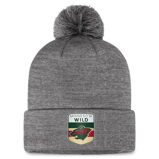 Mens Fanatics Branded Gray Minnesota Wild Authentic Pro Home Ice Cuffed Knit Hat with Pom Product Image