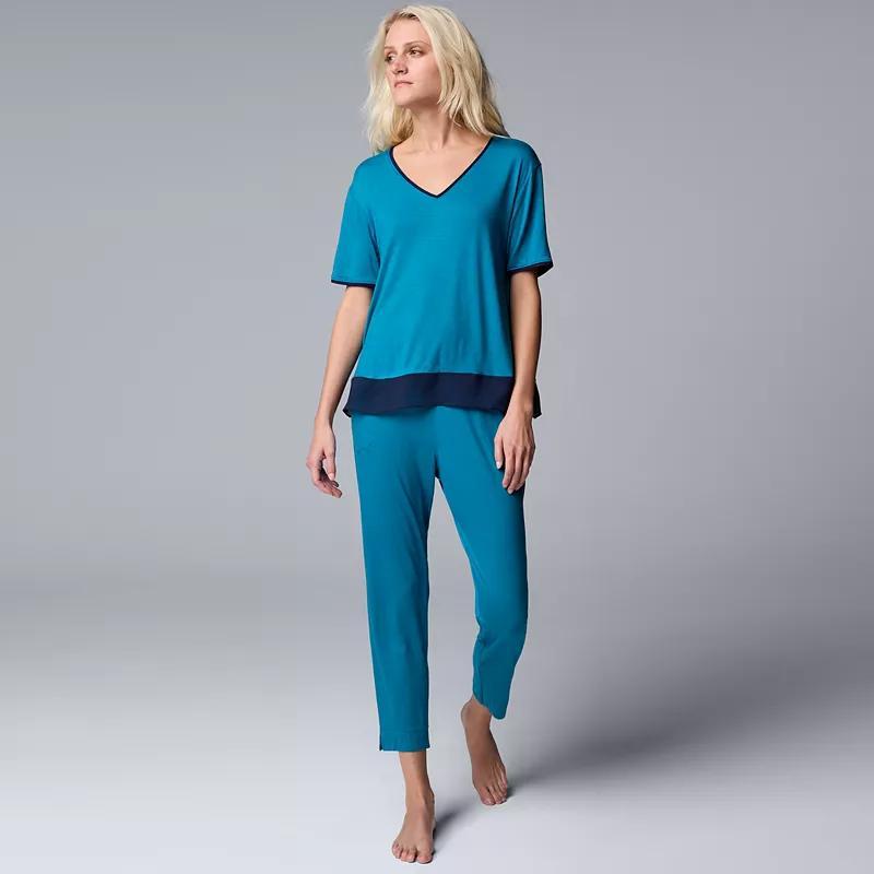 Womens Simply Vera Vera Wang Short Sleeve V-Neck Top & Cropped Pants Pajama Set Product Image