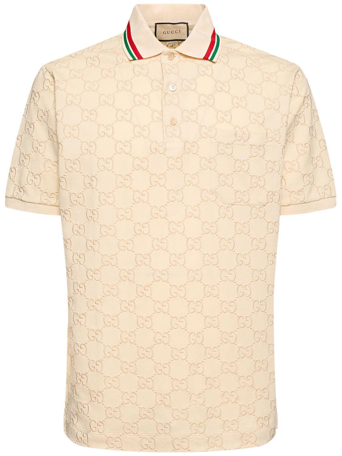 GUCCI Cotton Piquet Polo With Gg In Bone Product Image