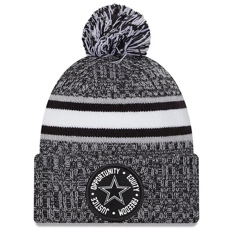 Mens New Era Heather Black Dallas Cowboys 2023 Inspire Change Cuffed Knit Hat With Pom, Grey Product Image