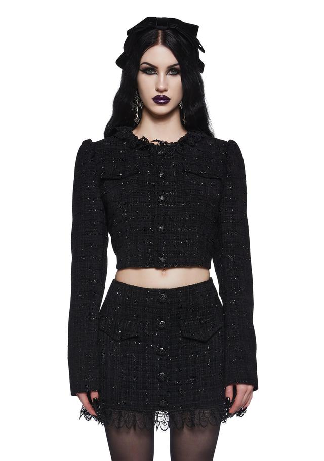 Womens Sexy Tweed Glitter Cropped Blazer Widow - Black Product Image