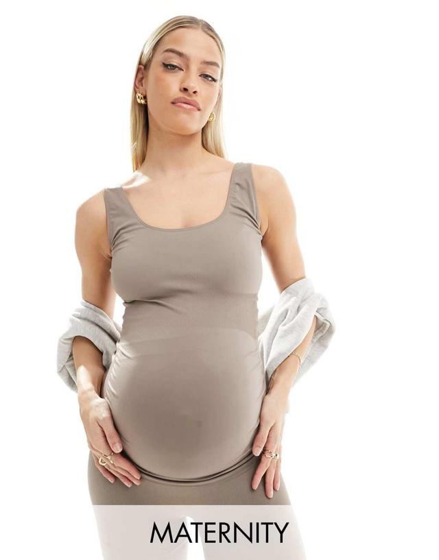 Mamalicious Maternity seamless tank top in taupe - part of a set Product Image