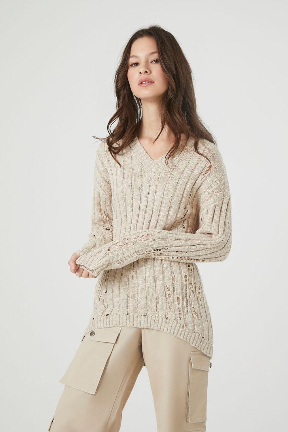 Distressed V-Neck Sweater | Forever 21 Product Image