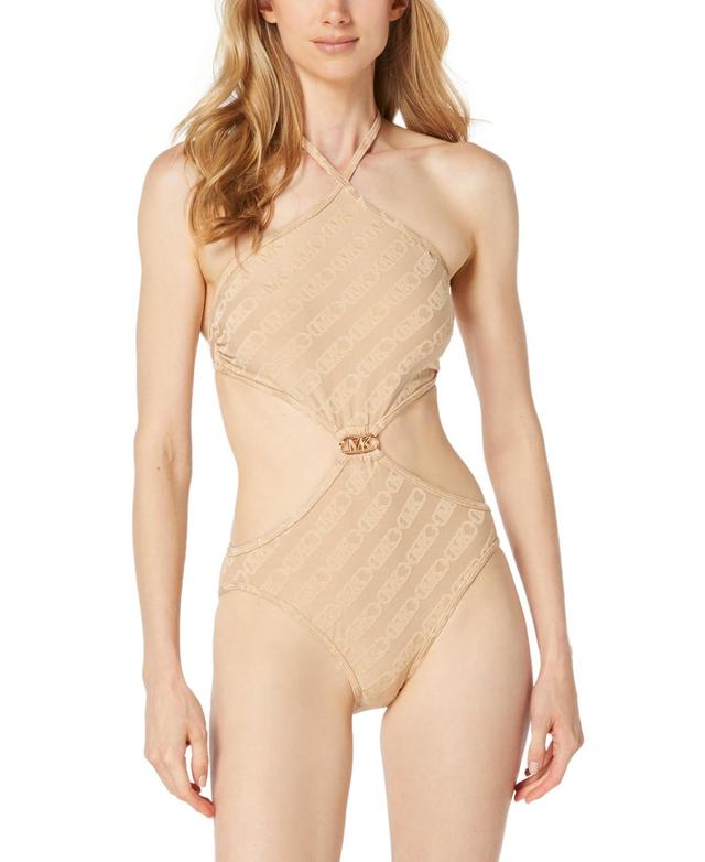 Michael Michael Kors Womens Logo-Print Cut-Out One-Piece Swimsuit Product Image