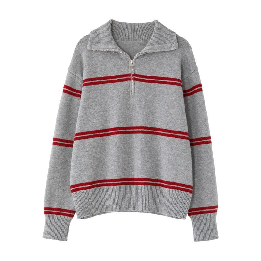 Stand Collar Striped Half Zip Sweater Product Image