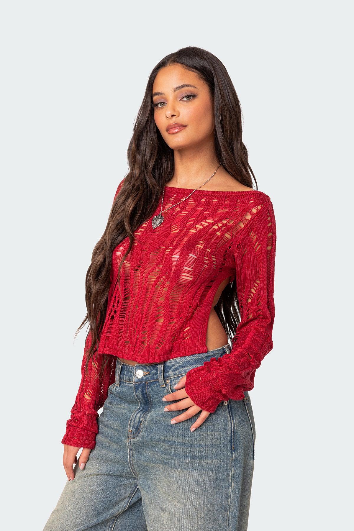 Rosa Open Back Sheer Knit Top Product Image