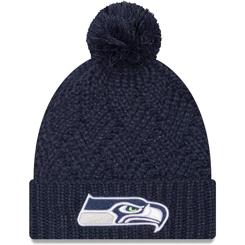 Womens New Era College Seattle Seahawks Brisk Cuffed Knit Hat with Pom, Blue Product Image