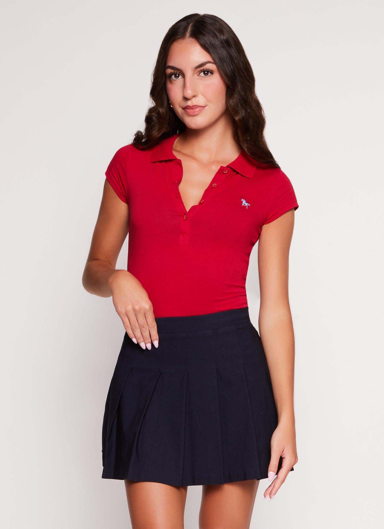 Womens Embroidered Short Sleeve Polo Shirt Product Image