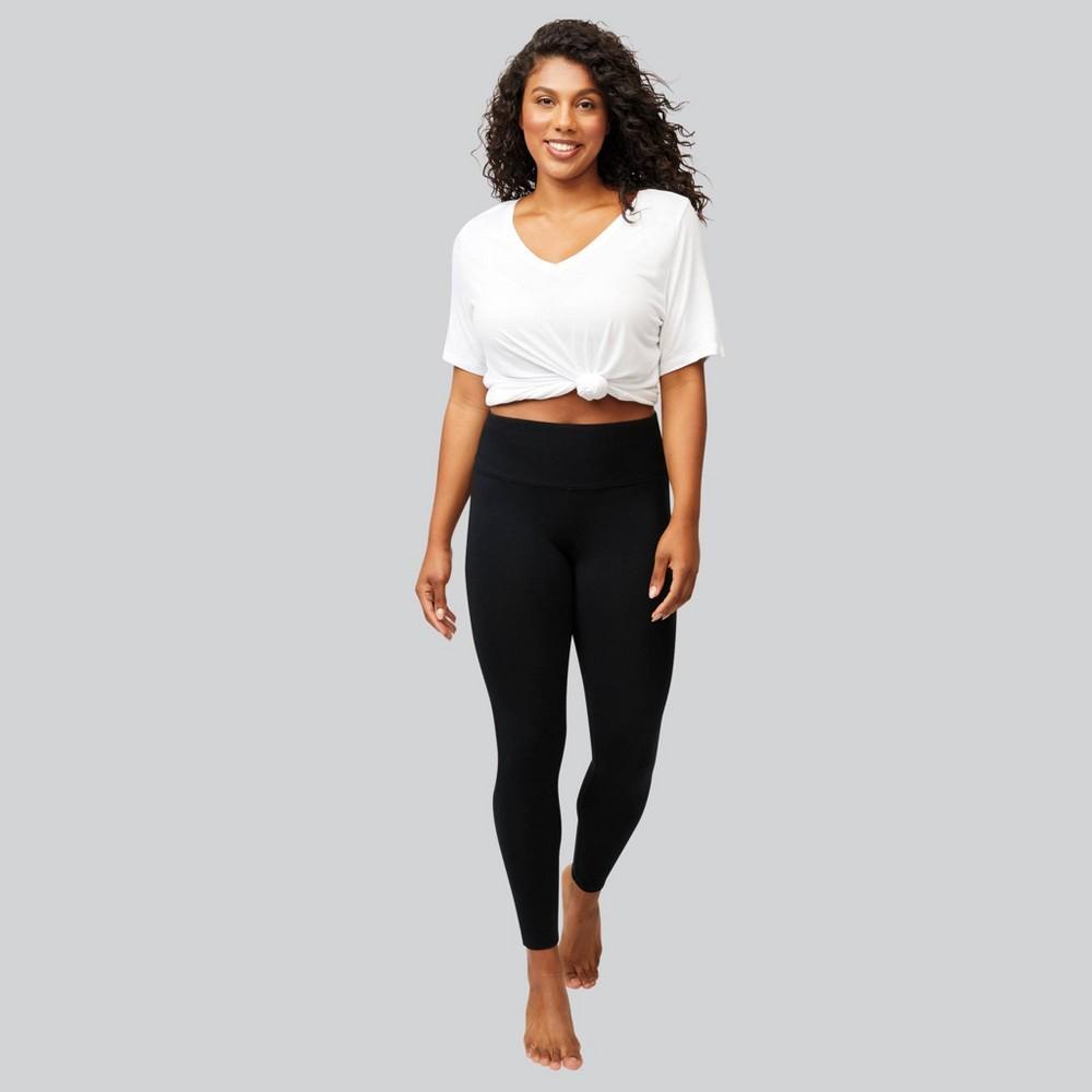 Hanes EcoSmart Womens High-Waist Slim Straight Cotton Blend Shaping Leggings - Black Product Image