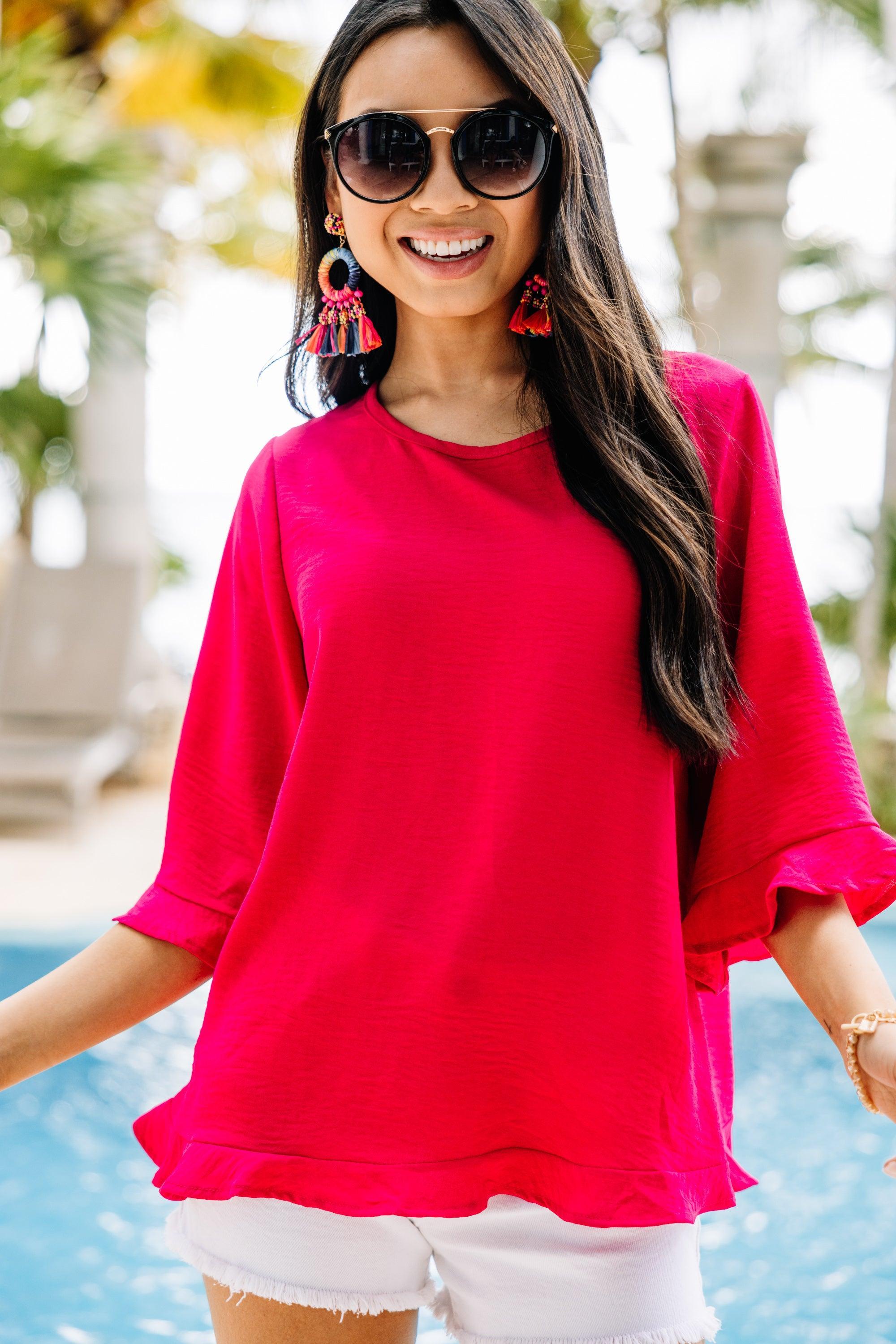 All You Have To Do Hot Pink Ruffle Blouse Female Product Image