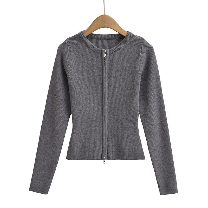 Round Neck Plain Zip Cardigan product image