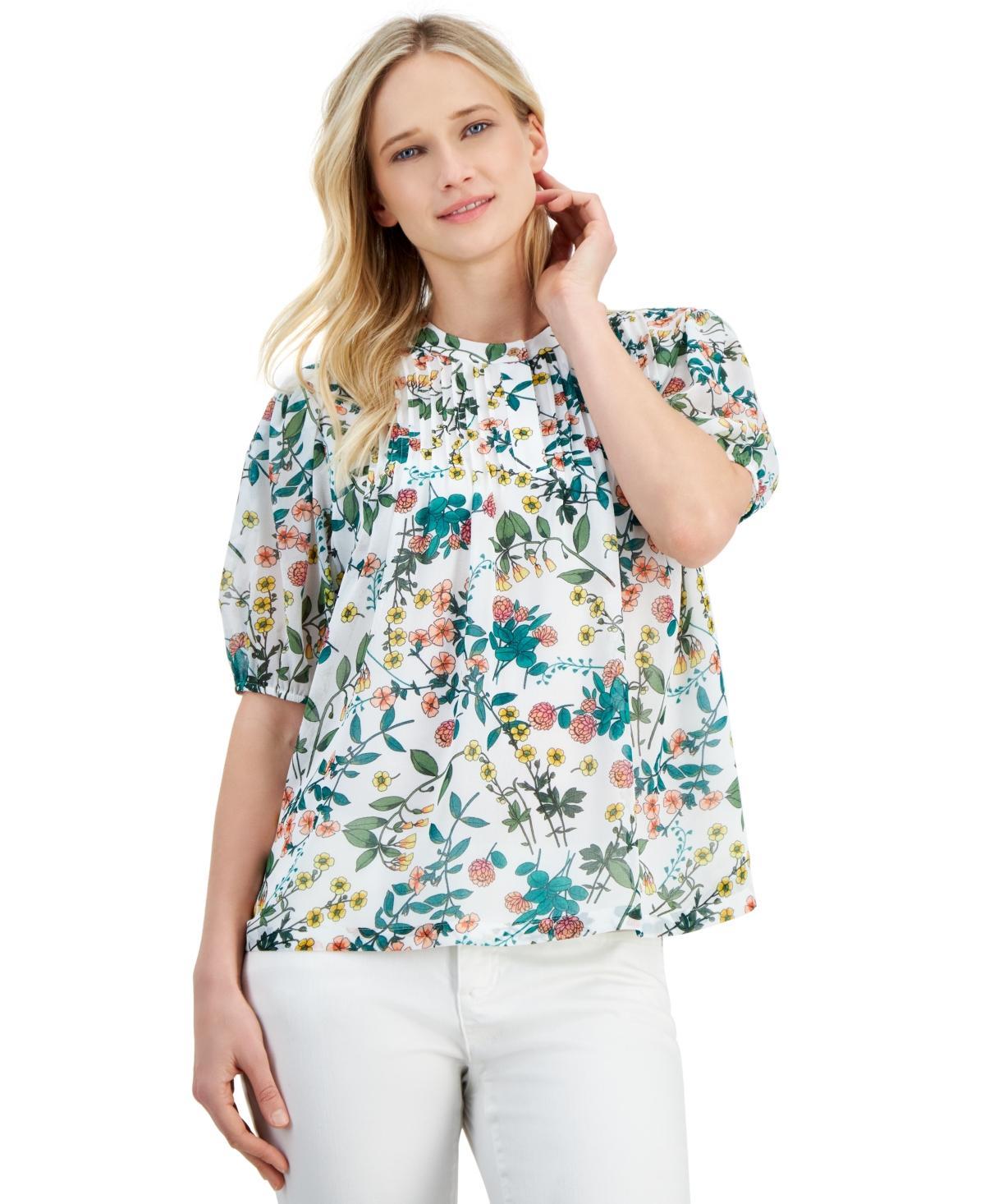 Women's Floral-Print Pintuck Blouse Product Image