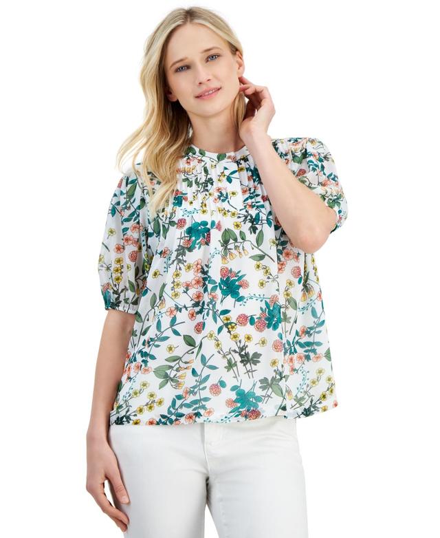 Nautica Jeans Womens Floral-Print Pintuck Blouse Product Image