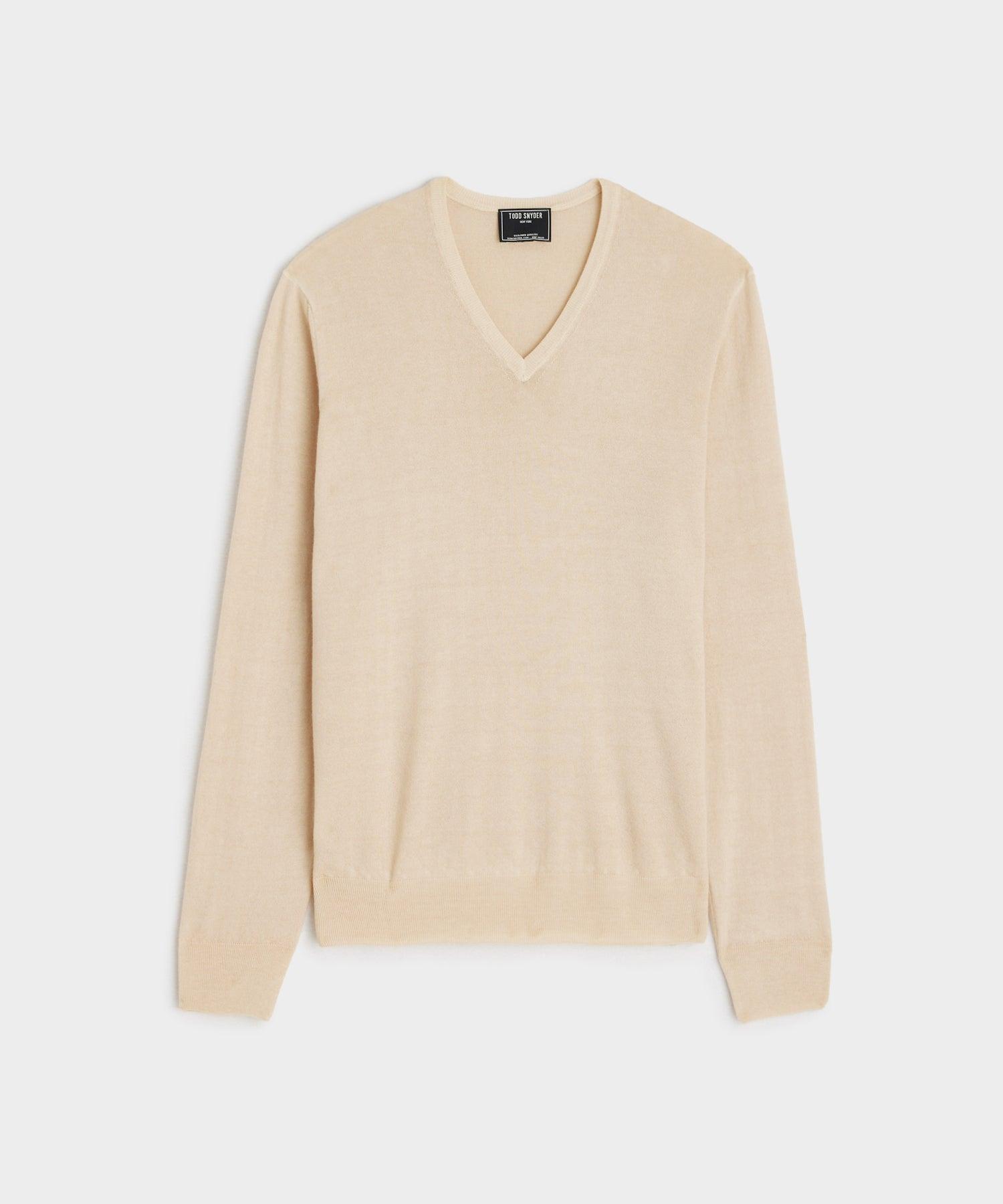 Italian Cashmere V-Neck Sweater in Khaki Product Image