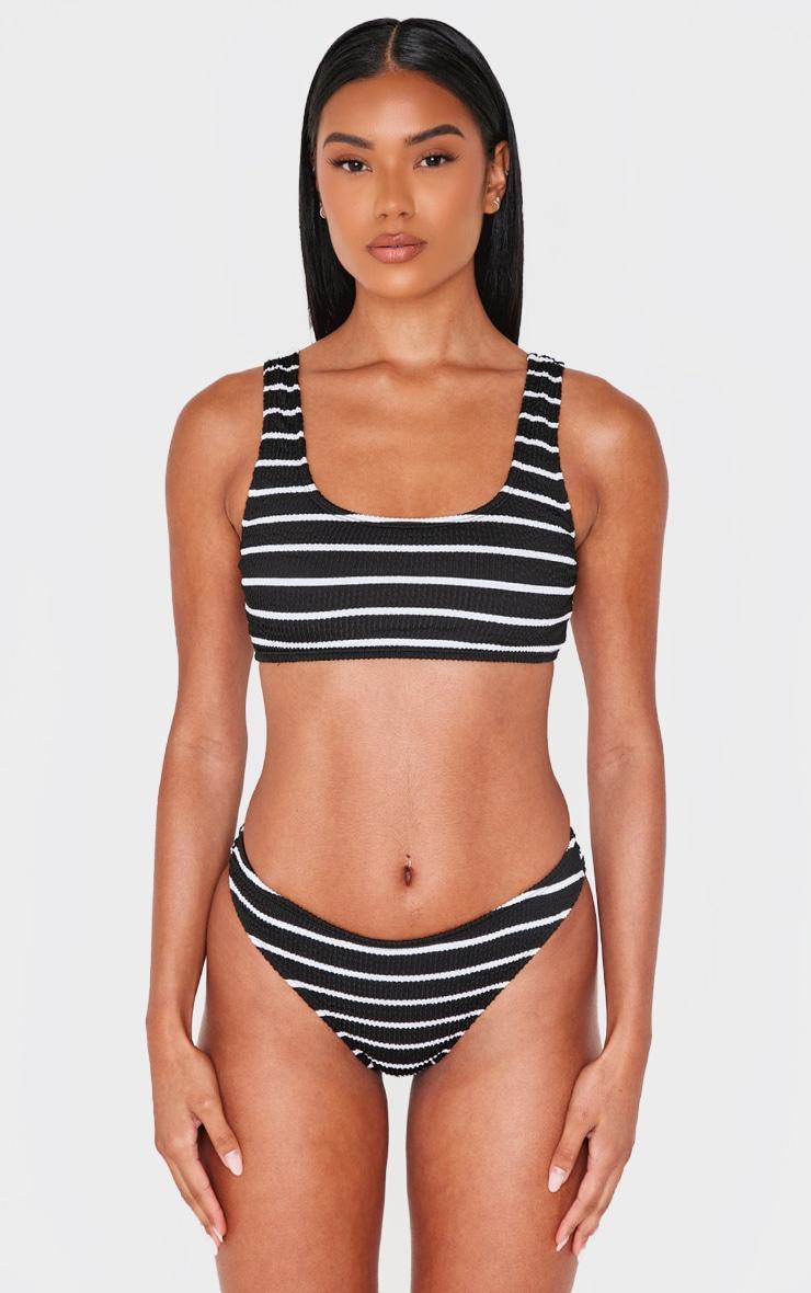 Black Striped Crinkle Tanga Bikini Bottoms Product Image