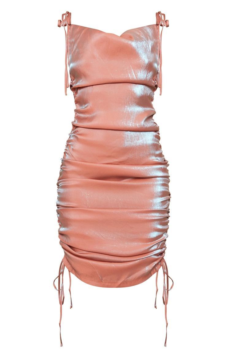 Pink Metallic Shimmer Cowl Neck Tie Strap Midi Dress Product Image