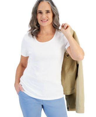 Style & Co Womens Cotton Short-Sleeve Scoop-Neck Top, Xs-4X, Created for Macys Product Image