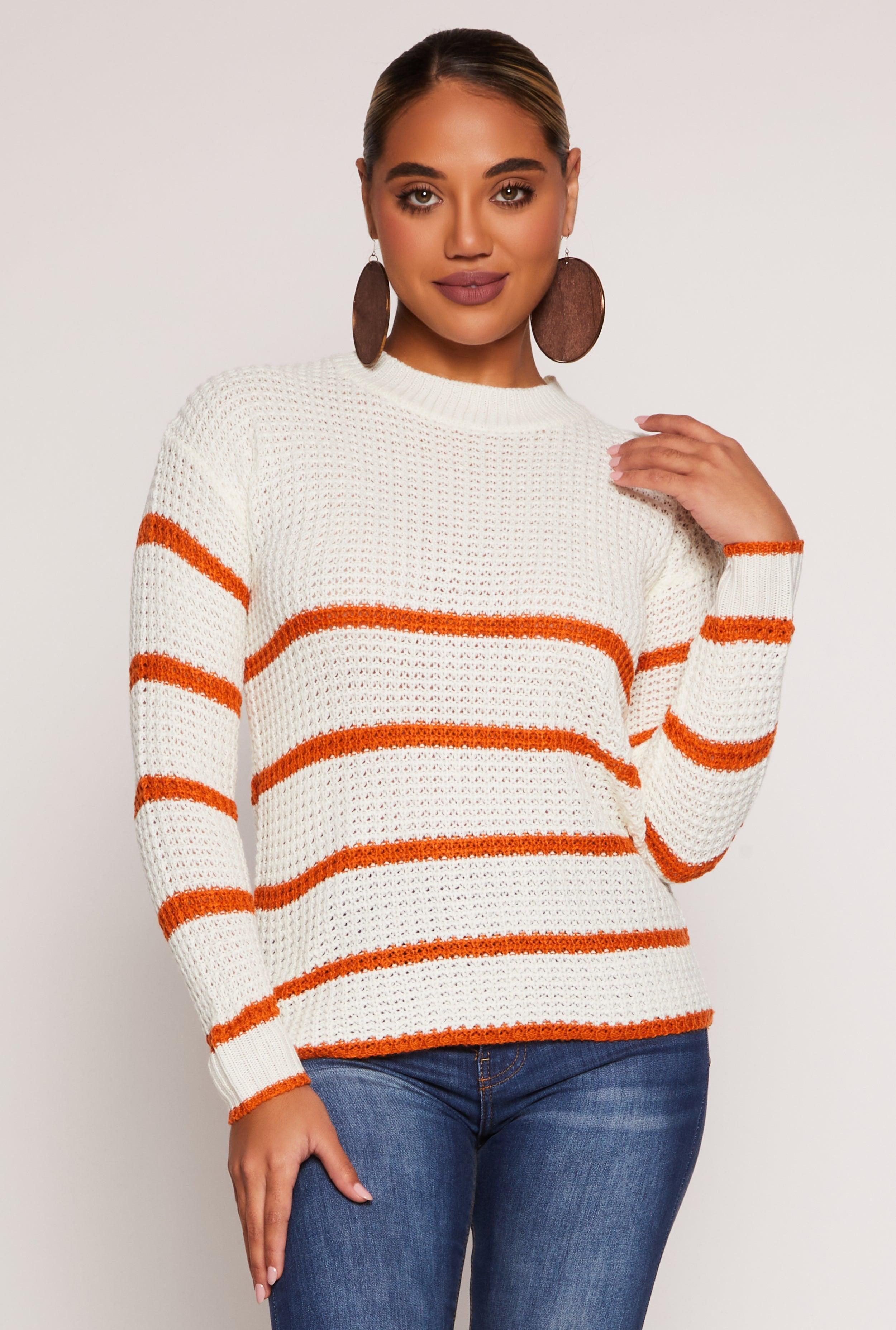 Womens Knit Striped Crew Neck Pullover Sweater Product Image