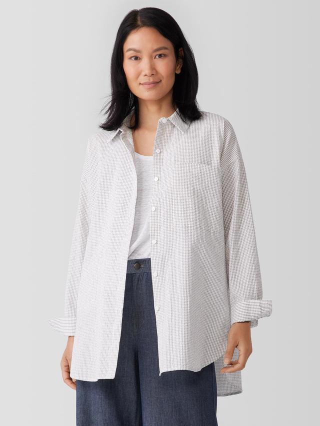 EILEEN FISHER Organic Cotton Ripple Classic Collar Long Shirtfemale Product Image