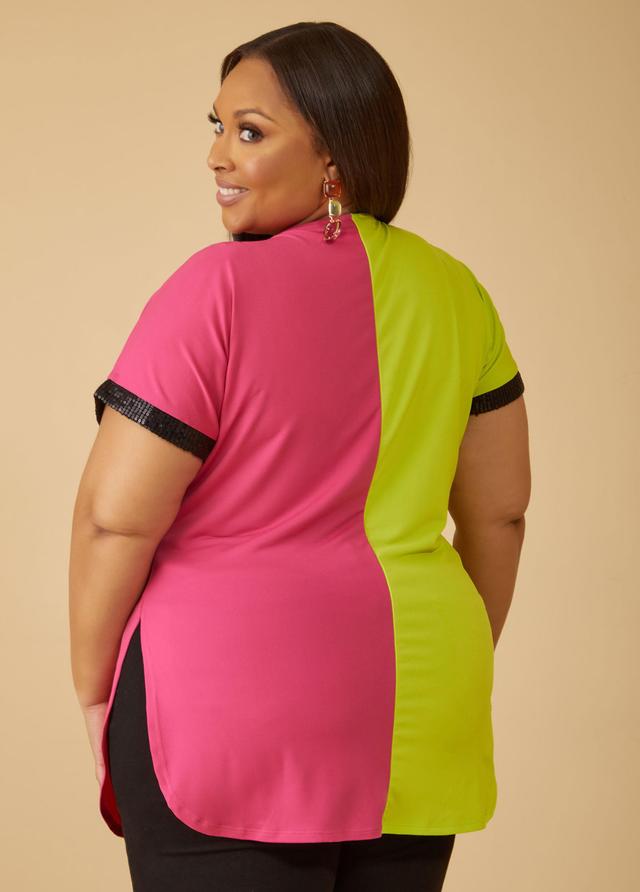 Plus Size Sequin Embellished Two Tone Top Ashley Stewart Product Image