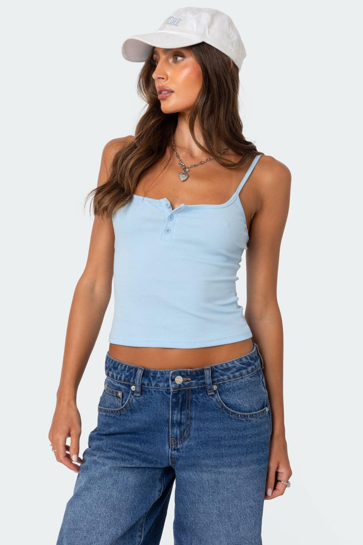 Ribbed Henley Tank Top Product Image