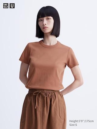 Womens Crew Neck T-Shirt Brown Small UNIQLO US product image