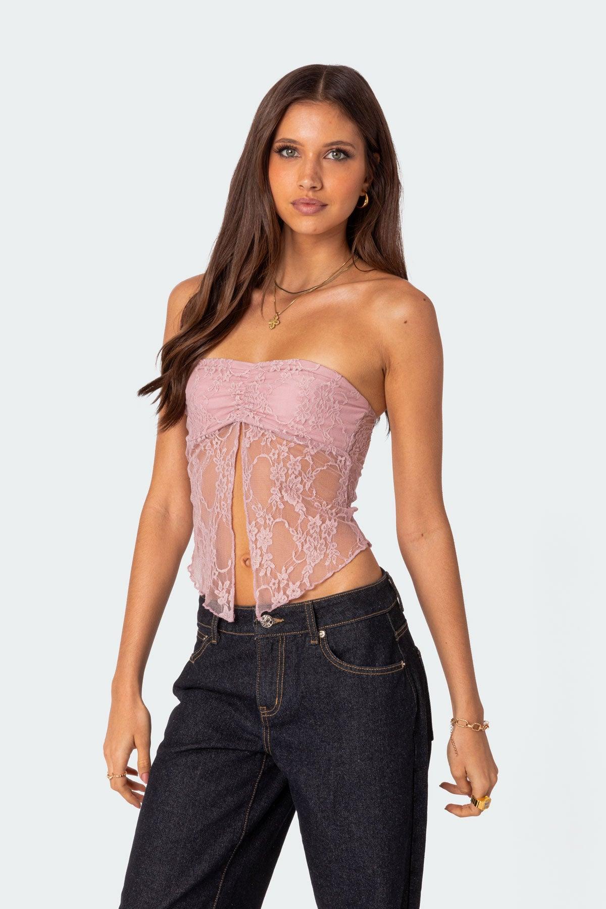 Twilight Sheer Lace Split Front Top Product Image