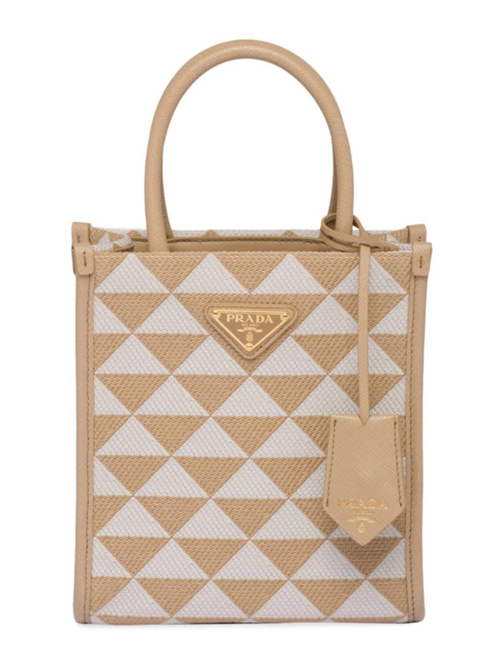 PRADA Symbole Embroidered Fabric Mini Bag In Beige Product Image