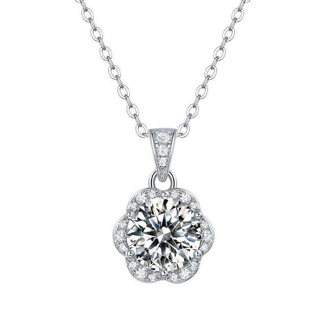 Stella Valentino Sterling Silver 2 Carat T.W. Lab-Created Moissanite Cluster Lace Halo Flower Pendant Necklace, Womens Product Image