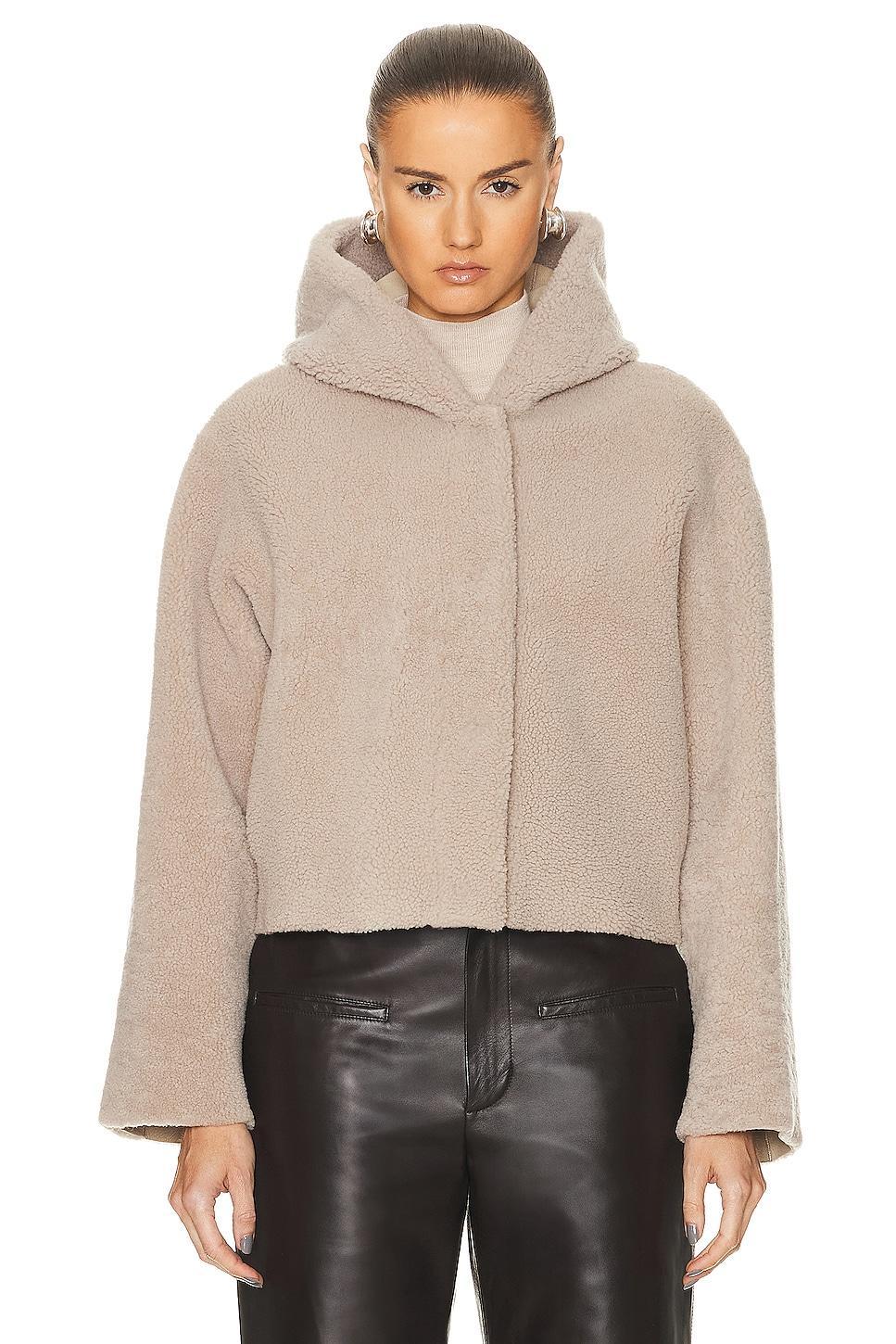 NOUR HAMMOUR Cooper Cropped Light Shearling Jacket in Light Grey Product Image