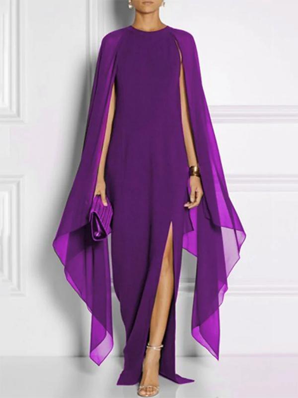 Loose Solid Color Round-Neck Maxi Dresses Product Image