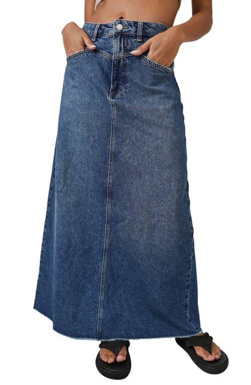 Free People Come As You Are Fray Hem Denim Maxi Skirt Product Image