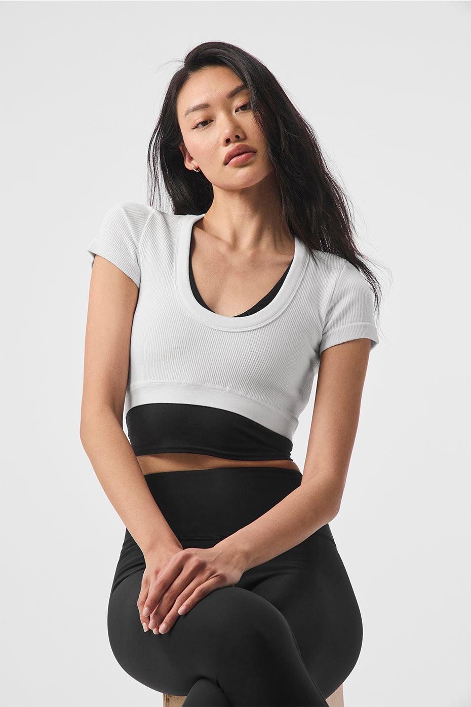 Seamless Ribbed Cropped Serene Short Sleeve - White Product Image