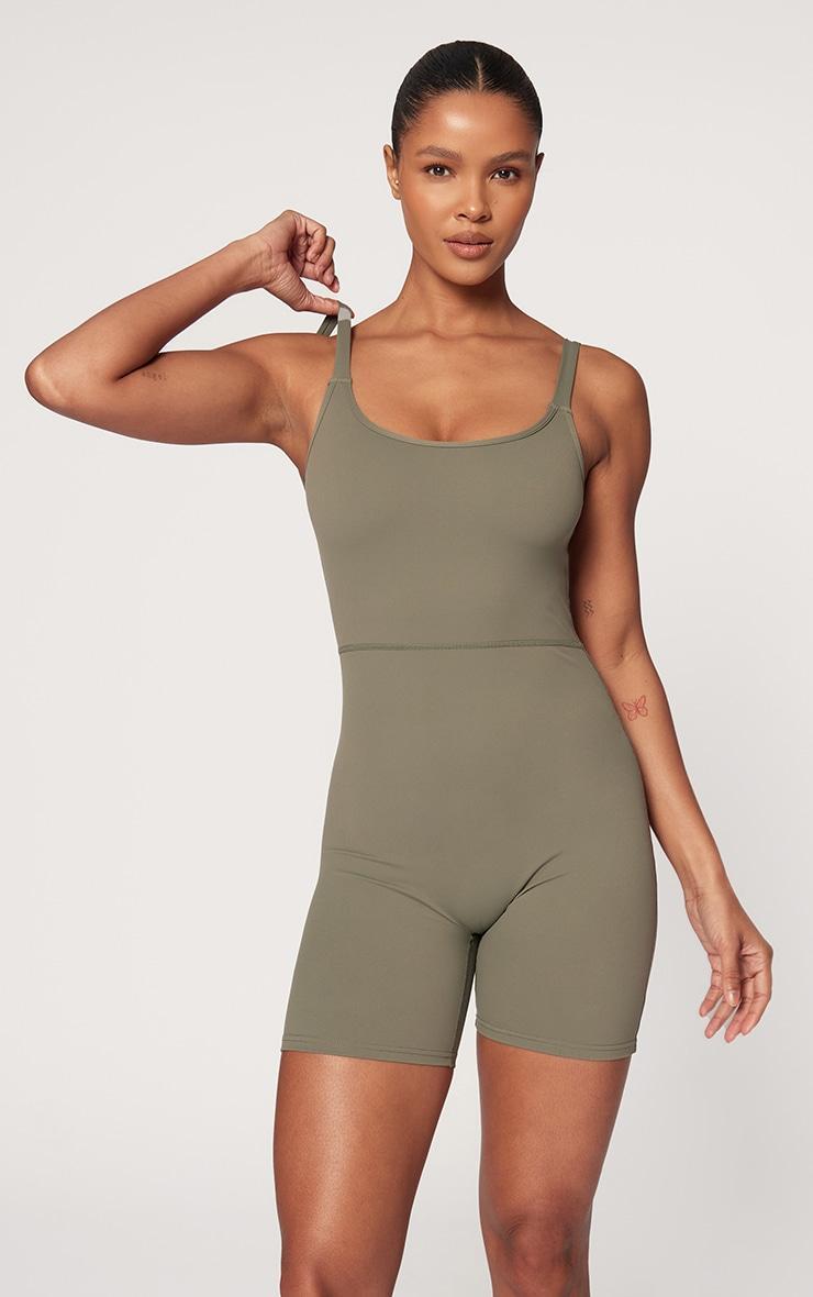 Olive Sculpt Matte Low Back Strappy Unitard Product Image