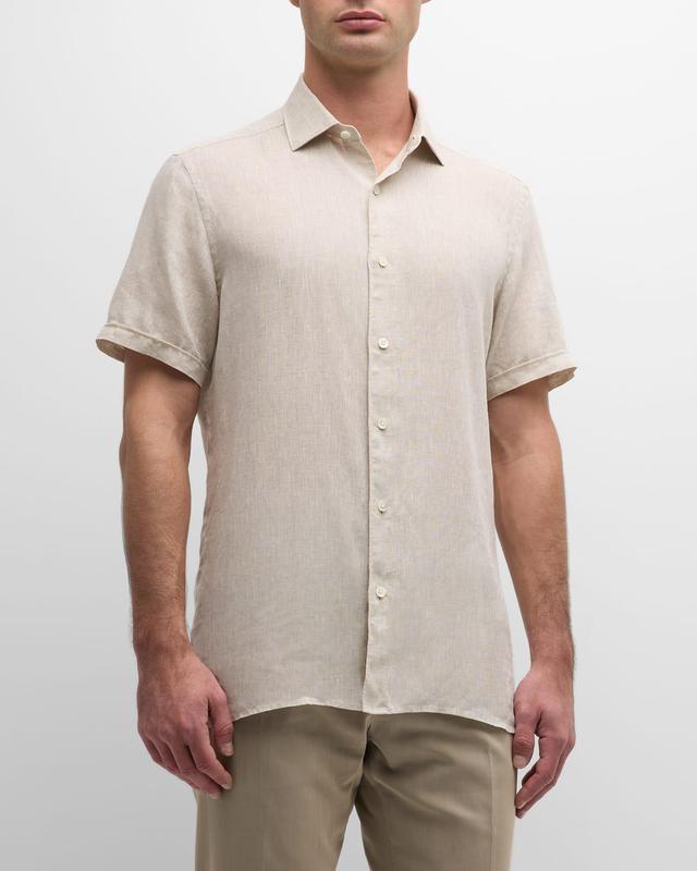 Mens Short-Sleeve Linen Button-Down Shirt Product Image