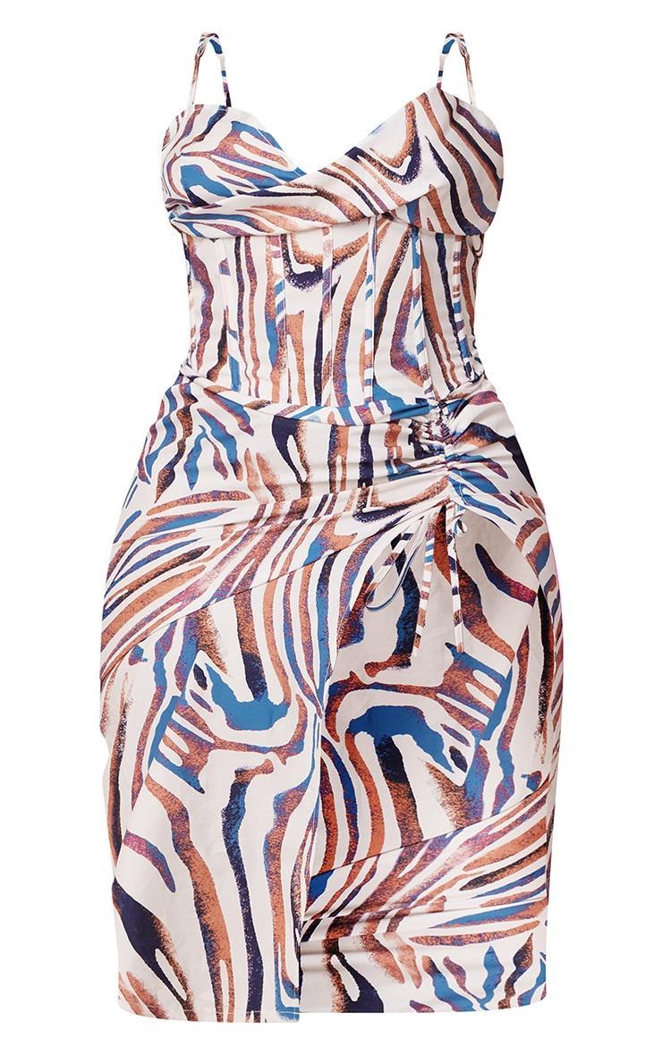 Plus Blue Zebra Print Cowl Ruched Side Midi Dress Product Image