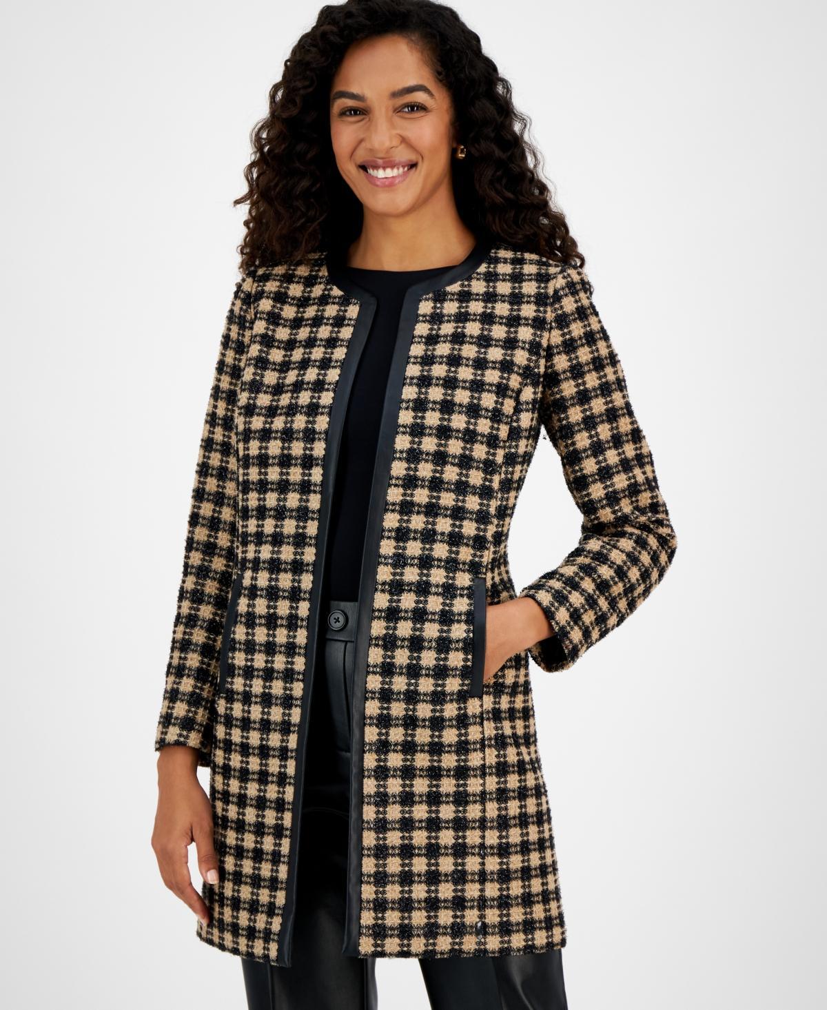 Kasper Womens Checkered Topper Jacket - Toffee Product Image