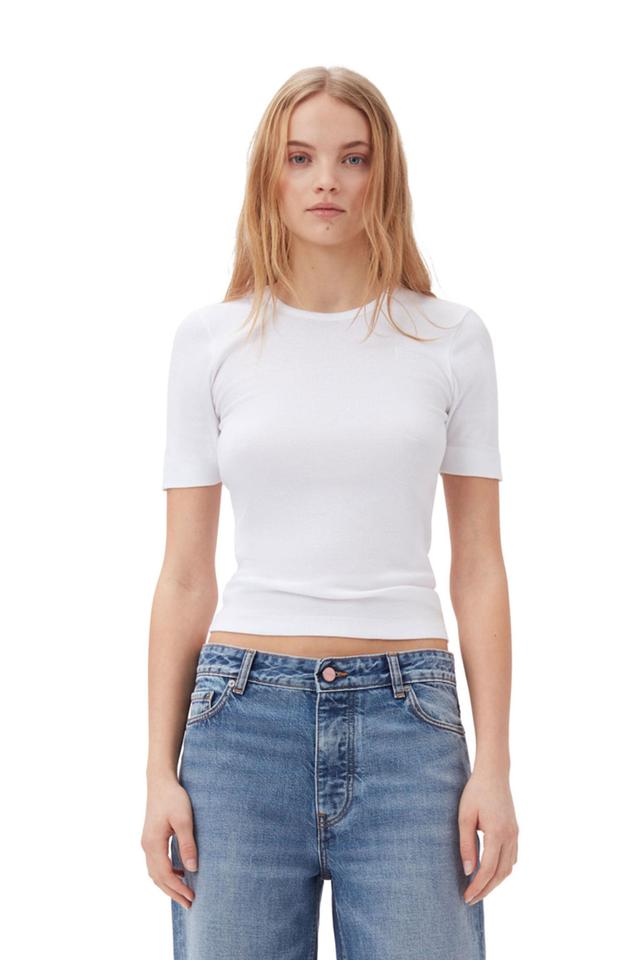 White Soft Cotton Rib Short Sleeve T-Shirt Product Image