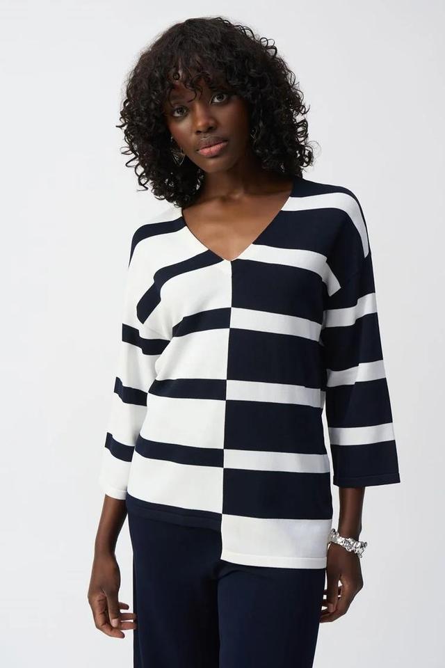 Striped Sweater Knit V-Neck Pullover Product Image