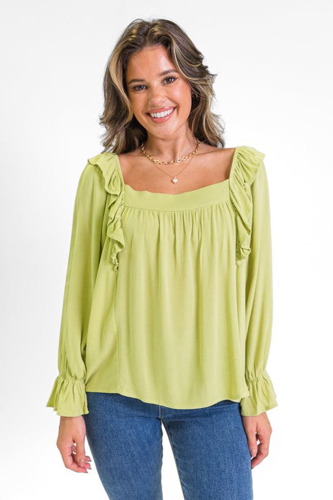 High Hopes Lime Ruffle Sleeve Square Neck Top Product Image