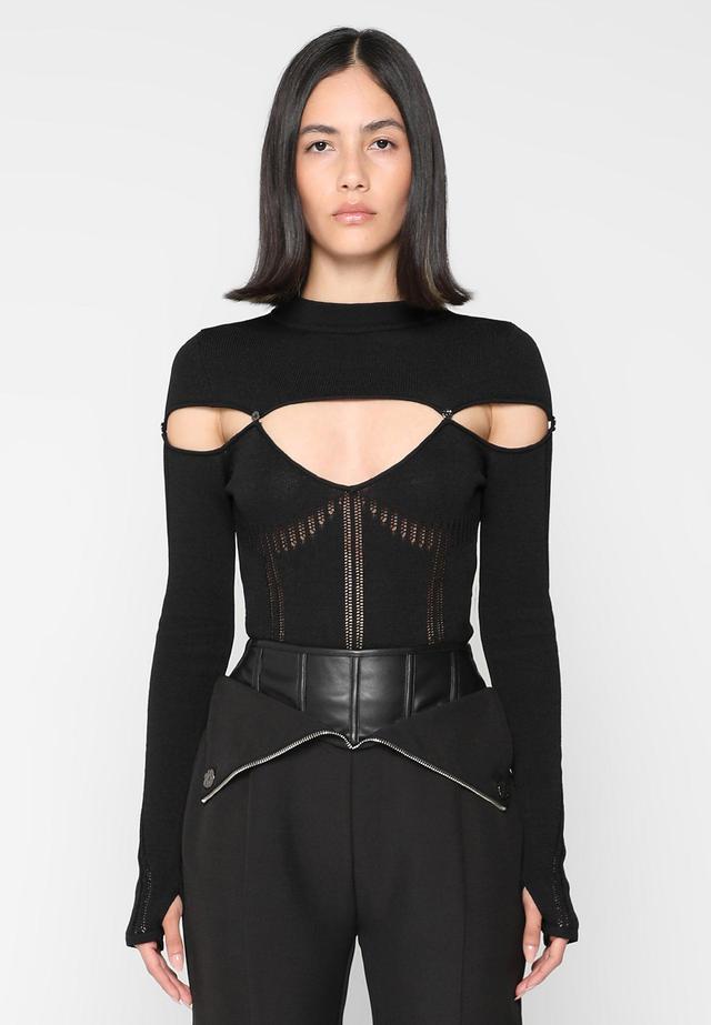 Knitted Cut Out Bodysuit - Black Female Product Image