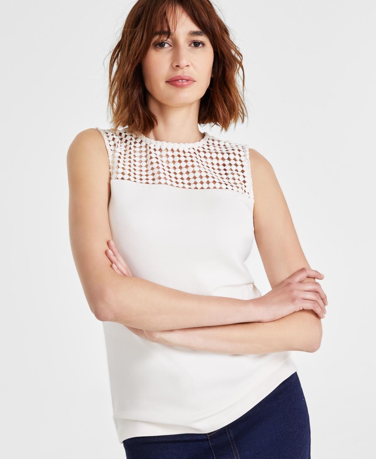 Women's Serenity-Knit Lace-Yoke Sleeveless Top Product Image