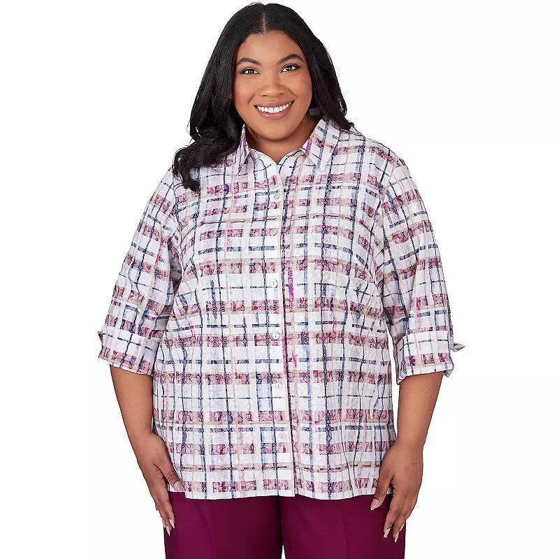 Plus Size Alfred Dunner Plaid Cuffed Sleeve Button Down Top, Womens Product Image